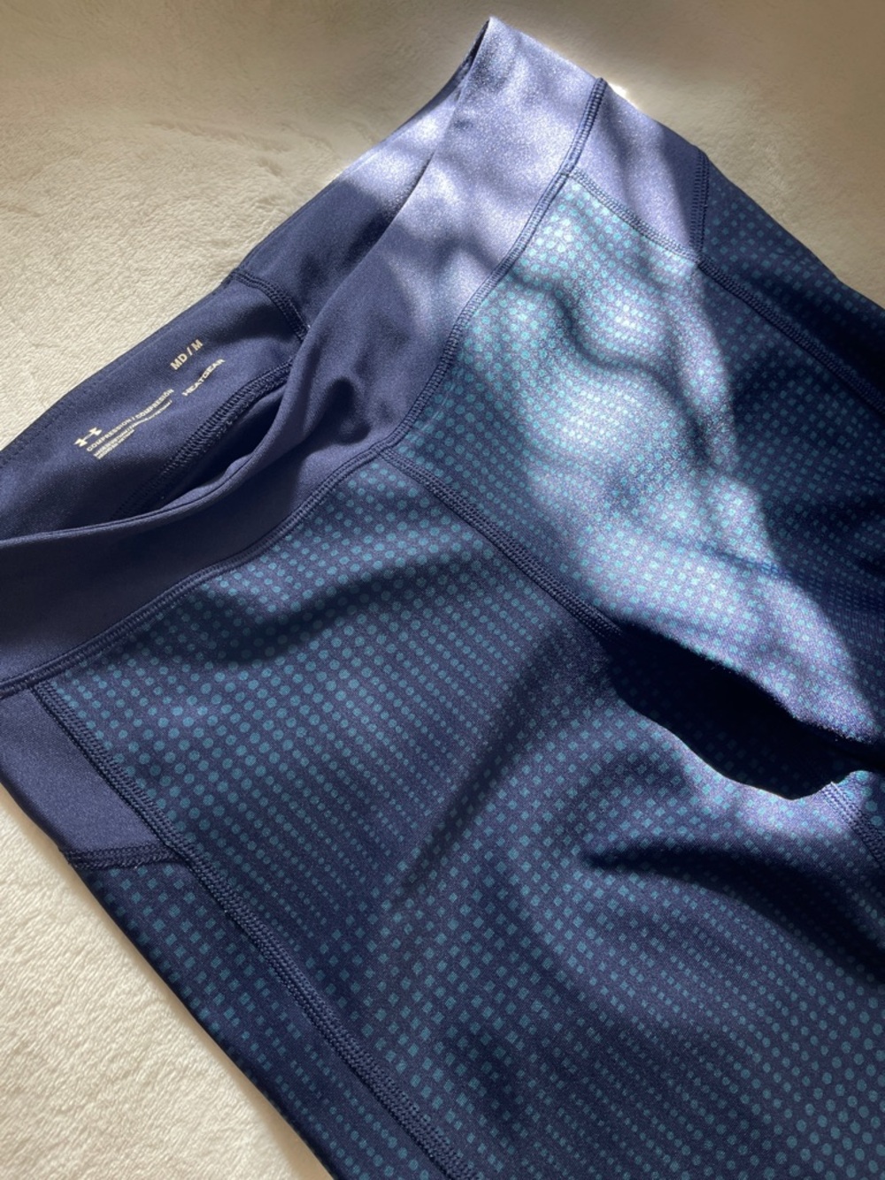 Under Armour Navy Blue Compression Leggings with Teal Dot Accents